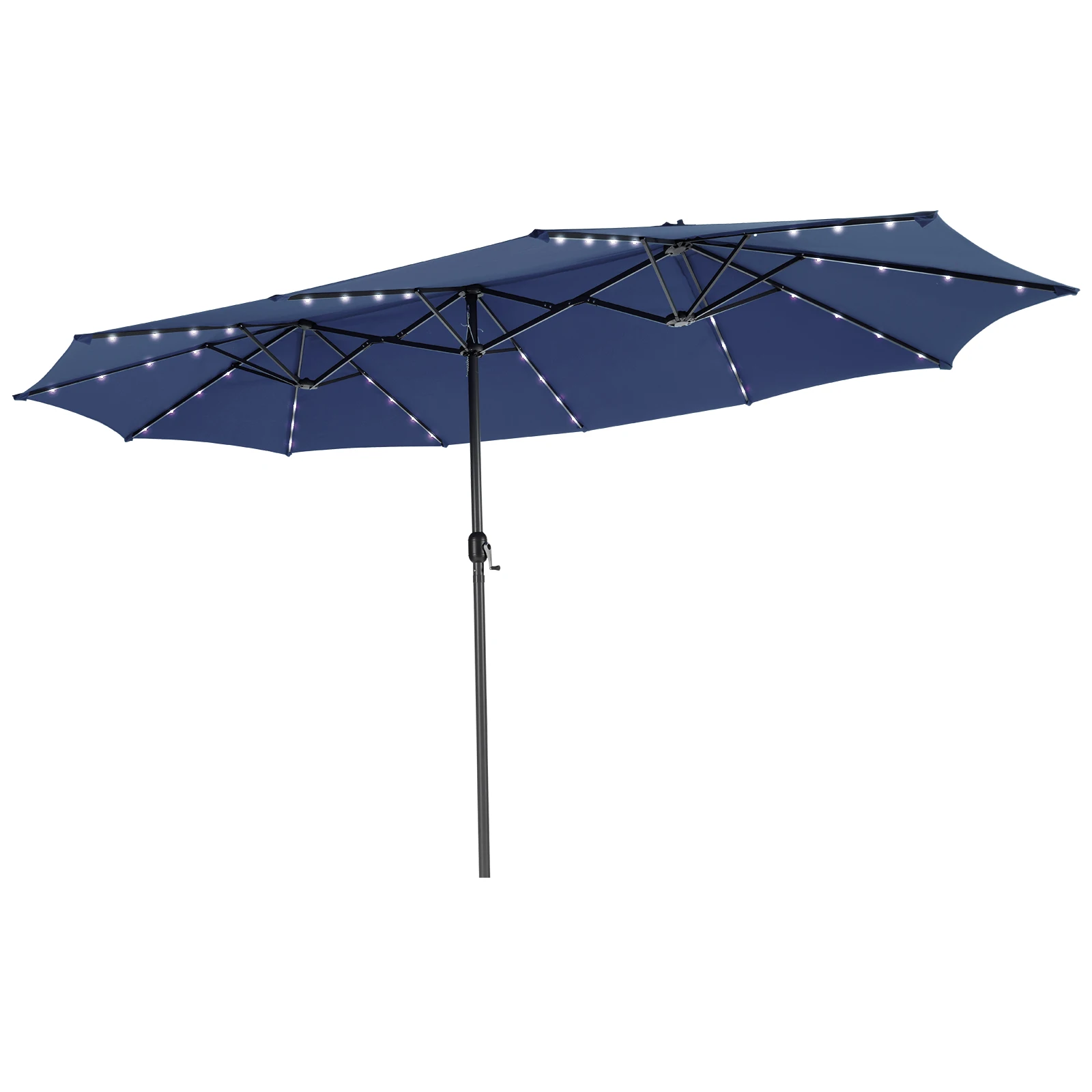 15FT Twin Patio Double-Sided Umbrella 48 Solar LED Lights Crank Outdoor Navy