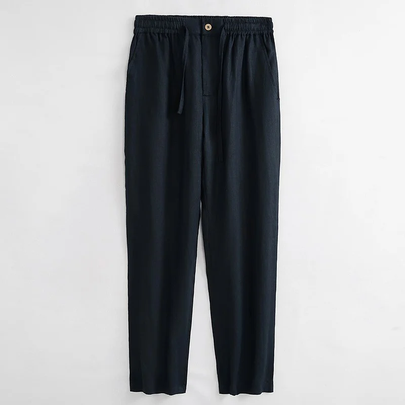Solid Color Linen Straight-Leg Dress Pants for Men, Spring and Autumn Design, Thin Wide-Leg Casual Pants, Loose Slimming High-Waisted Long Trousers