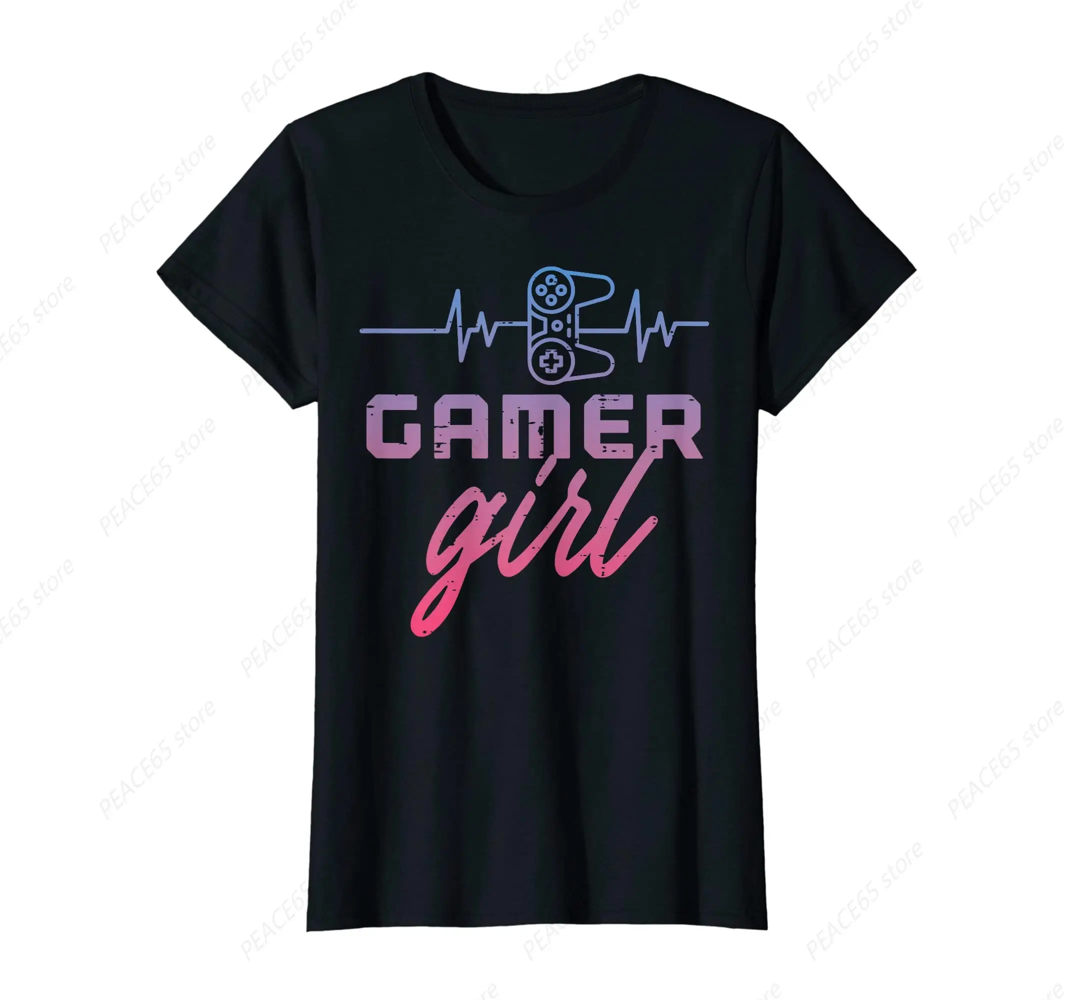 Gamer Girl Heartbeat Gaming Women Girls Kids Teens Youth T-Shirt Cotton Short Sleeve Home Dressing