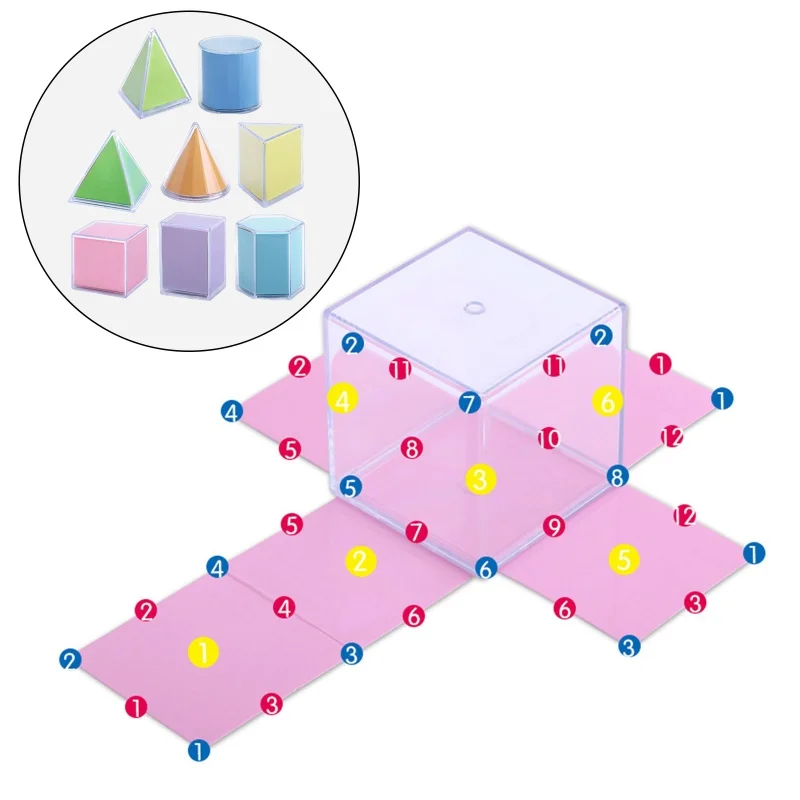 8 sztuk Montessori matematyka przezroczysta geometria 3D klocki do budowy zabawki edukacyjne pomoce nauczycielskie 3D myślenie przestrzenne zabawki sensoryczne Puzzle