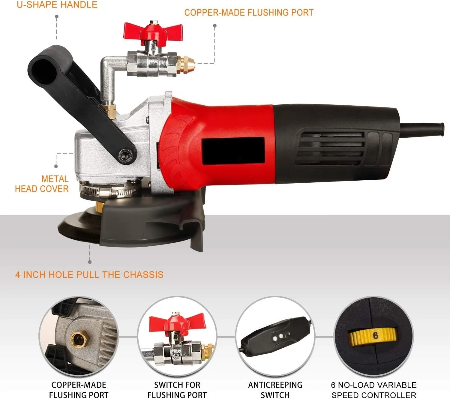 ZZZ-800W/110V Lucidatore/smerigliatrice a umido da 4'' a velocità variabile e tamponi per lucidatura diamantati in granito Lucidatore per calcestruzzo Lucidatore per pietra