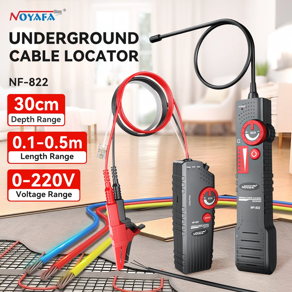 NOYAFA NF-822 Unterirdischer Kabelsucher mit Krokodilklemme, störungsfrei, Hoch- und Niederspannungs-Draht-Locator, Netzwerk-Draht-Tracker