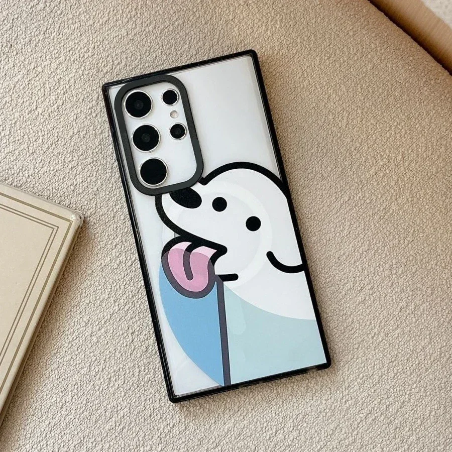 Dog Friend MagSafe Acrylic Border Magnetic Phone Case for Samsung Galaxy S22U S23 Ultra S24 Ultra Cover Protective Shell