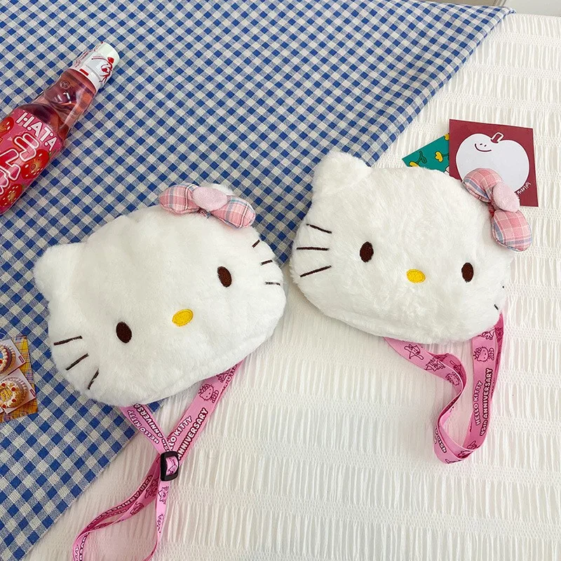 Hello Kitty Bow Crossbody Bag Kawaii Plush Shoulder Purse Cute Fashion Gift for Women Girls Kids White KT Cat Bag