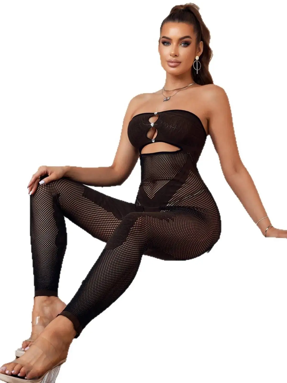 Seksowne, obcisłe spodnie z wysokim stanem, erotyczne, grube, do noszenia na co dzień, proste, do noszenia w domu, damski kombinezon, spodnie z odkrytymi ramionami, urocze 1WA7