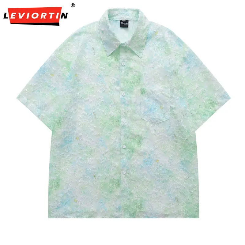 

2025 summer loose and versatile casual couple half sleeved shirt American retro niche design jacquard short sleeved shirt