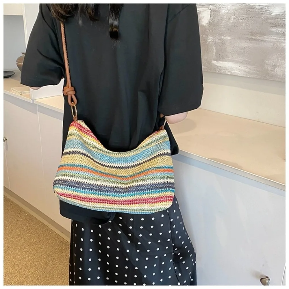 

Hollow Weave Straw Bag Beach Handbag Multicolor Beach Crossbody Bag Large Capacity Bohemian Style Raffia Shoulder Bag Summer
