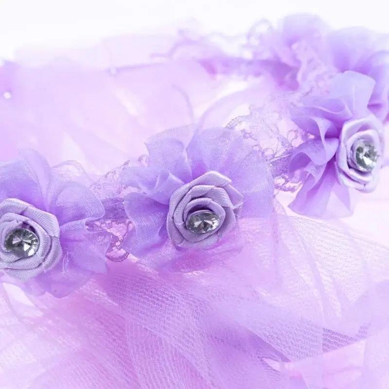 Children Little Princess Hairband Double Layers Tulle Bridal Veils Flowers Garland Ruffles Floral Lace Wedding Party Wreath Hot image 4