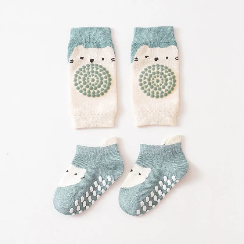 1 Set Socken und Knieschoner für Babys, rutschfeste Socken, niedliches Cartoon-Muster, für Kinder, Jungen, Mädchen, Kleinkinder, Bodensocken, Knieschoner – Detail 10