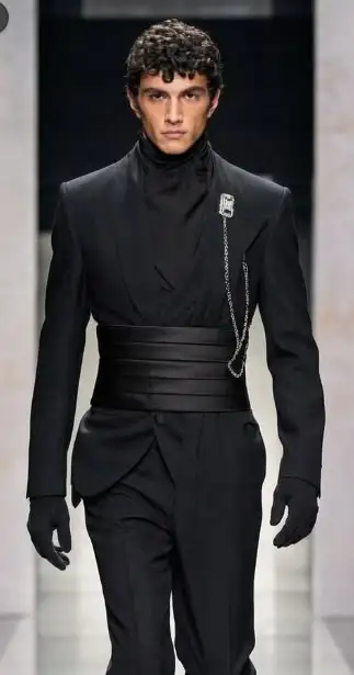 Designer Black Men Suit Set 2 Pcs Blazer+Pants Trousers Belt Groom Wedding Tuxedos Formal Office Business Jacket Coat Customized