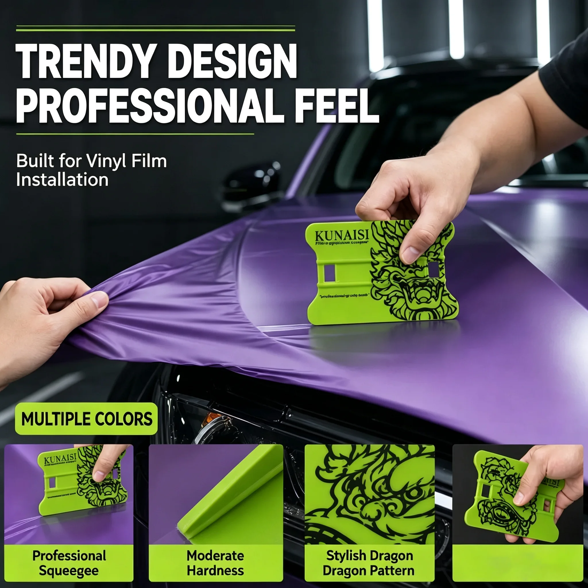 Dragon & Lion Pattern Squeegee 6 Colors Car Vinyl Wrap PPF Scraper Window Tint Film Install Bubble Removal Auto Wrapping Tool