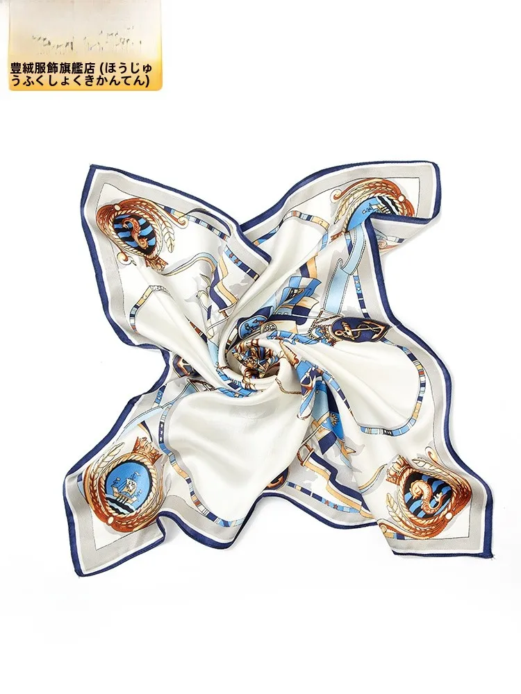 エレガントなシルクスクエアスカーフ女性用薄型多用途バッグタイイングマルベリーシルクショールボヘミアン幾何学模様春秋着用