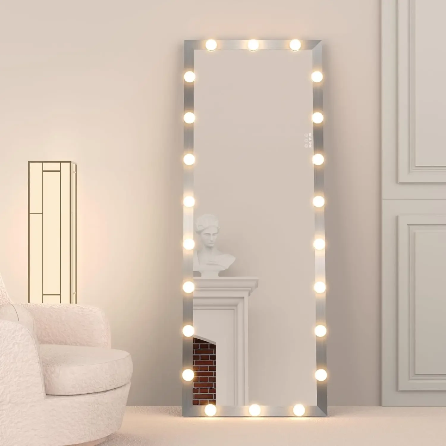 Mirror with Lights Full Length, 62.6'' x 23.3'' LED Full Body Floor Dressing Mirror with 22 Dimmable Bulbs, Dimmable, 3 Color Li