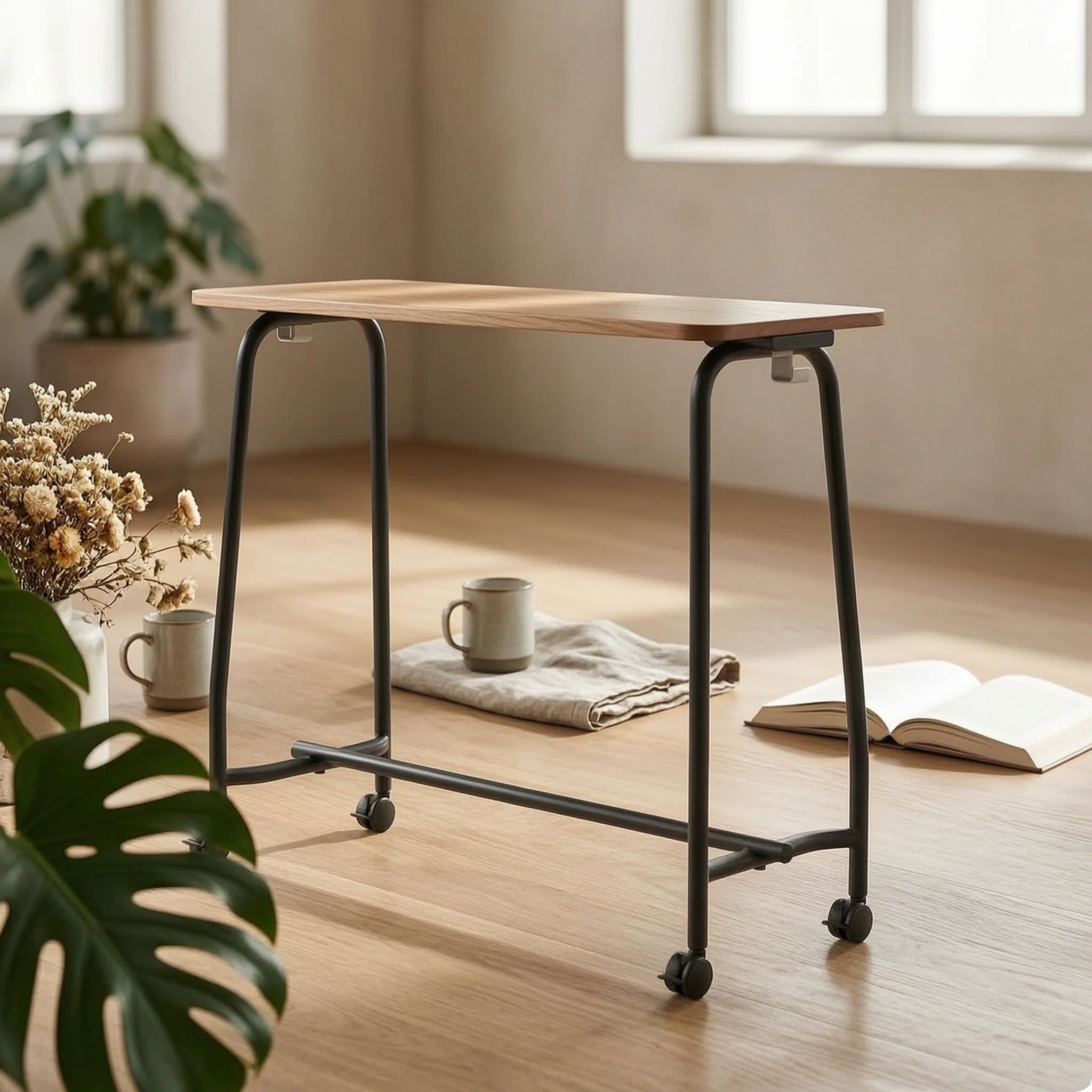 

Mobile Training Desk Caster Wheels Rectangular Training Desk Mobile Conference Table Flat Tabletop Office Furniture