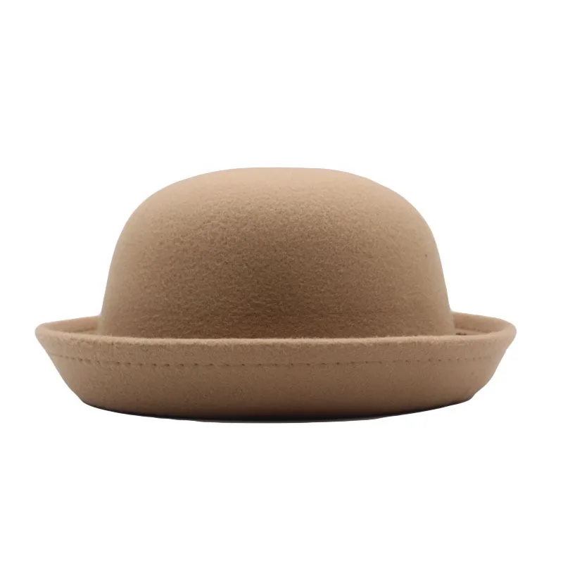 Outdoors Adult Children Flat-top Fedora Pure Color  Imitation Wool Jazz Hat Wide Brim L .adies ElegantRound Hat Bowler Hat image 4