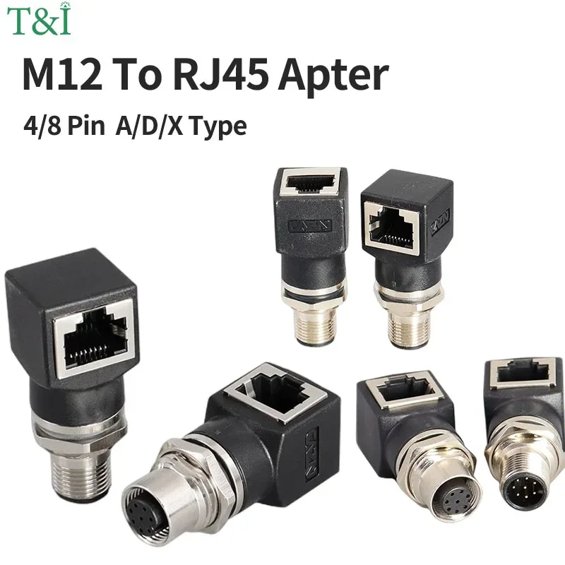 

5/10/100 Sets M12 Socket To RJ45 Network Adapter Ethernet Extension Installation Crystal Head A/D/X Type 4/8P Socket Plug-in