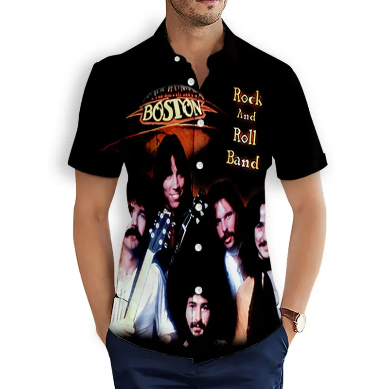 

Vintage Boston Rock Band 3d Print Fashion Casual Shirt Men Women Shirts Hip Hop Beach Single Breasted Blouse Unisex Clothing