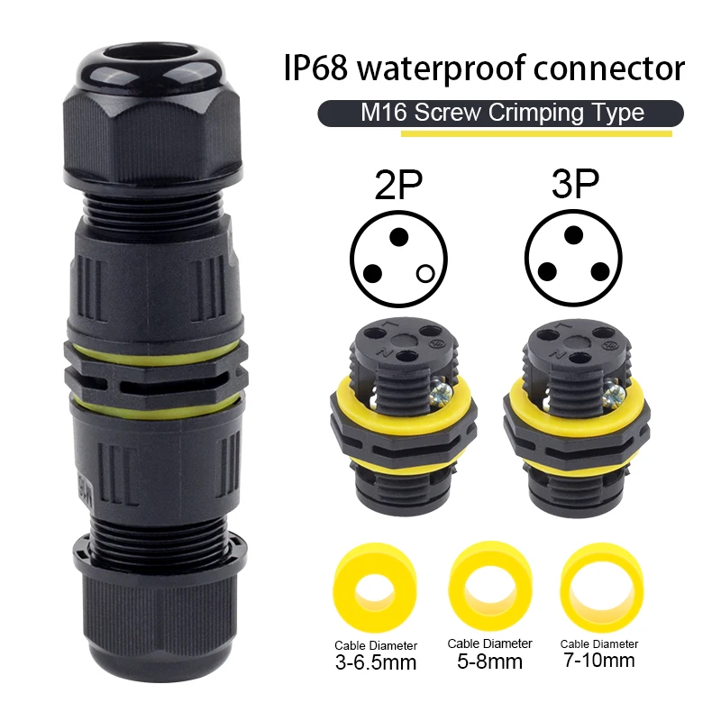 1PCS IP68 Outdoor Waterproof Rainproof Wire Cable M16 Quick Coupling 2/3 Core Connector Screw Crimping Connection Terminal Block