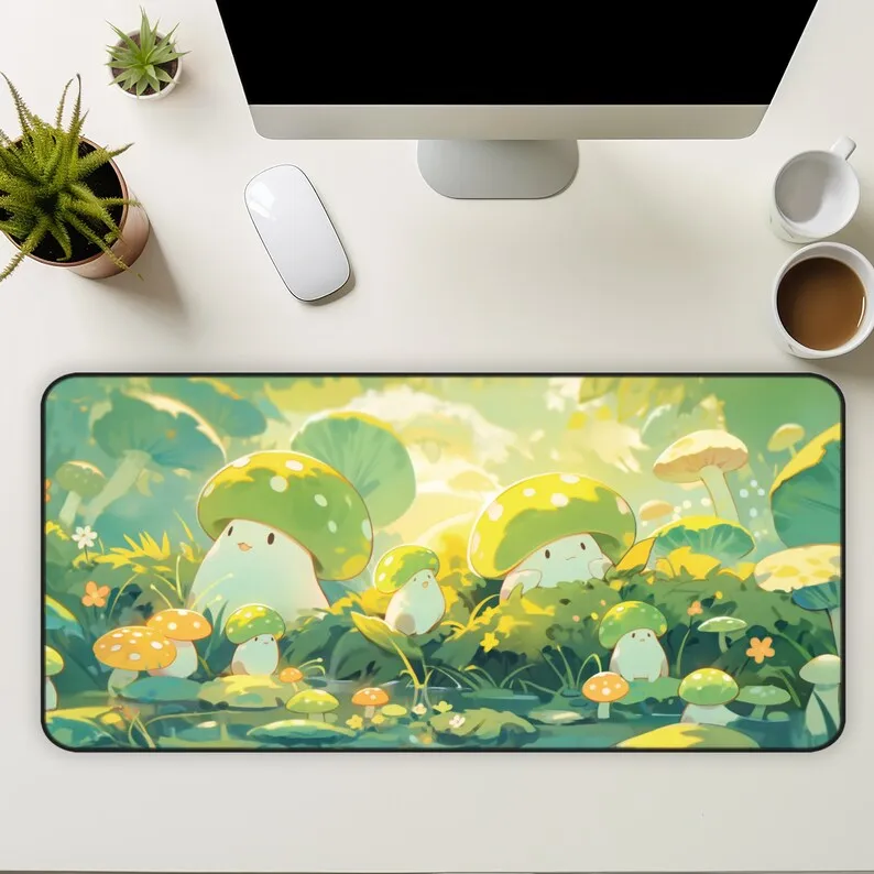 

Cute light green mushroom forest mouse pad, computer desktop decoration, high-quality rubber, anti-slip, durable and washable