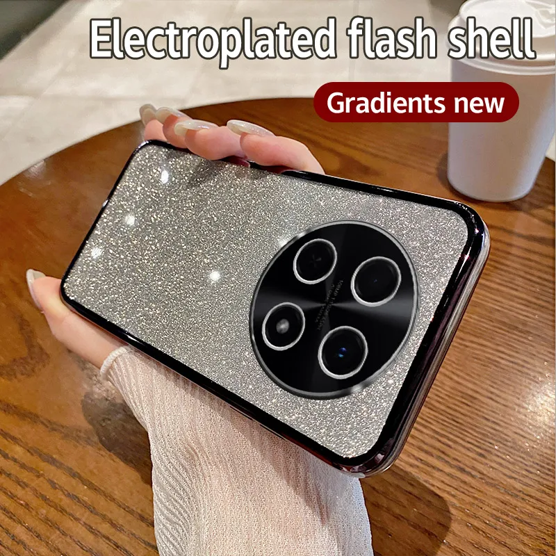 Para huawei nova 12i caso de telefone huawei nova12i 12i luxo galvanizado brilho macio pára-choques claro capa traseira