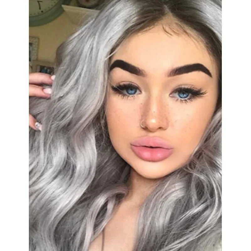 Long Grey Ombre Culy Wave Synthetic Wig Heat Resistant Fashion Sexy Natural Wig