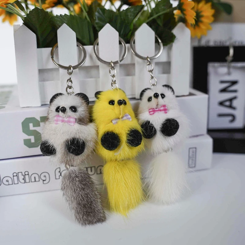 1PCS Simple Cute Charm Plush Raccoon Key Ring Soft Fox Doll Keychain Fashion Bag Pendant