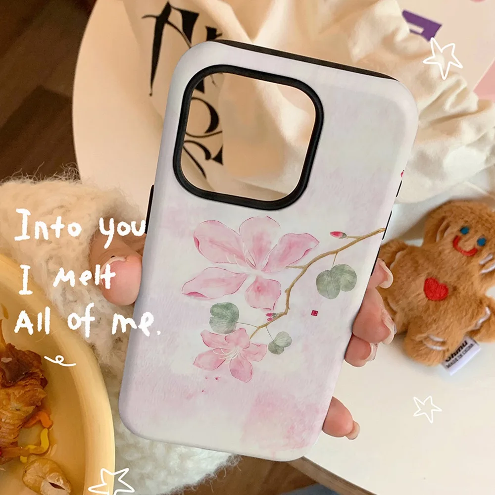 Pink Ink-wash Cherry Blossoms Phone Case for Samsung Galaxy S20 S23 S24 S25 S26 FE Plus Ultra Edge 4G 5G Double-layer Back Cover