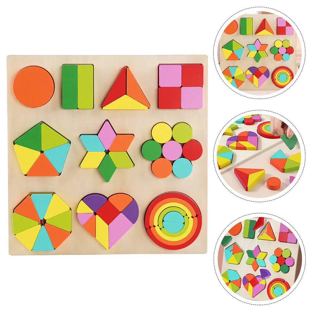 

1Set Puzzle Shape Matching Wooden Rainbow Blocks Early Educational Cognitive Development Creative Learning Gift for Kids