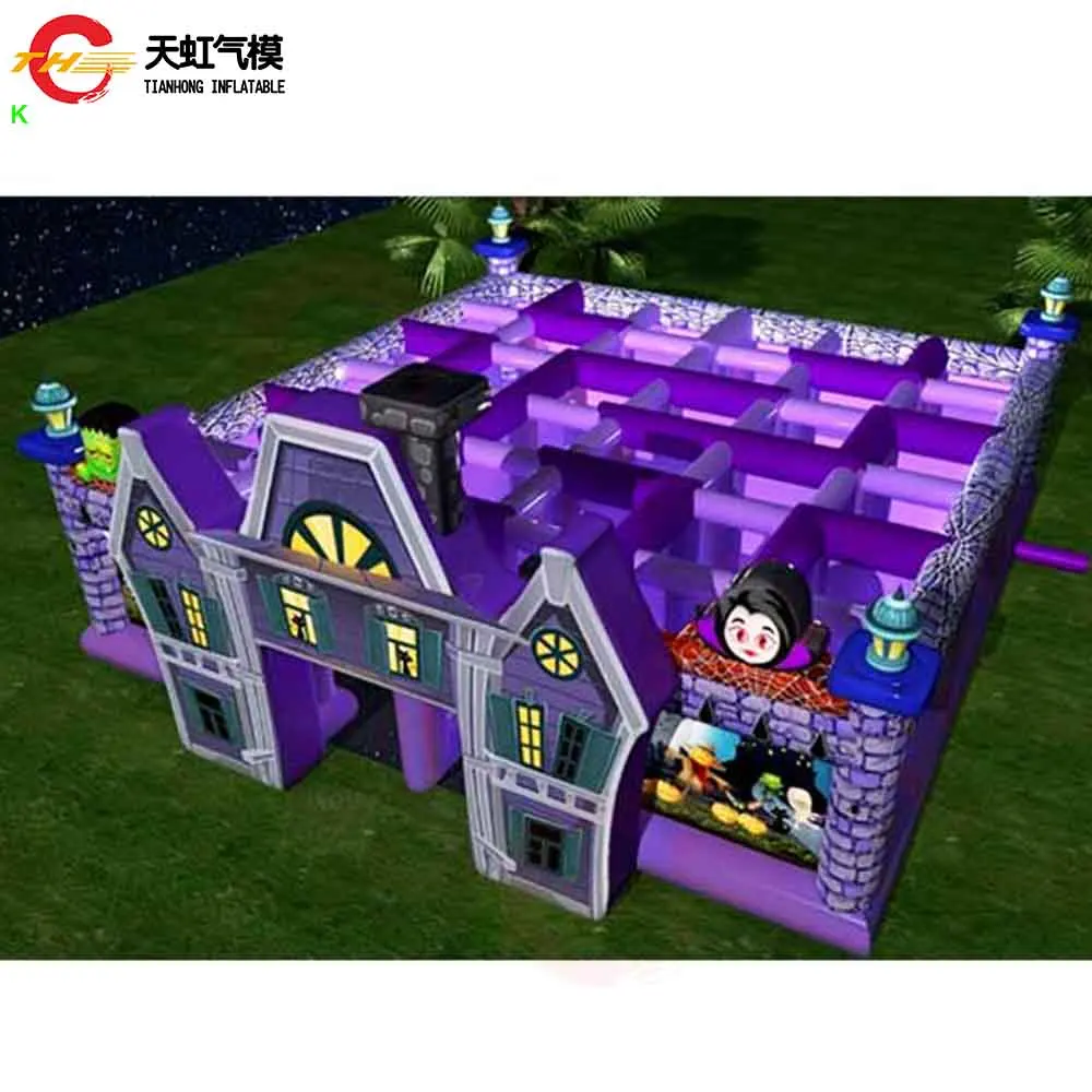 Laberinto embrujado inflable con temática de bruja Horrible de 8x8m Casa embrujada inflable de Halloween con soplador gratis