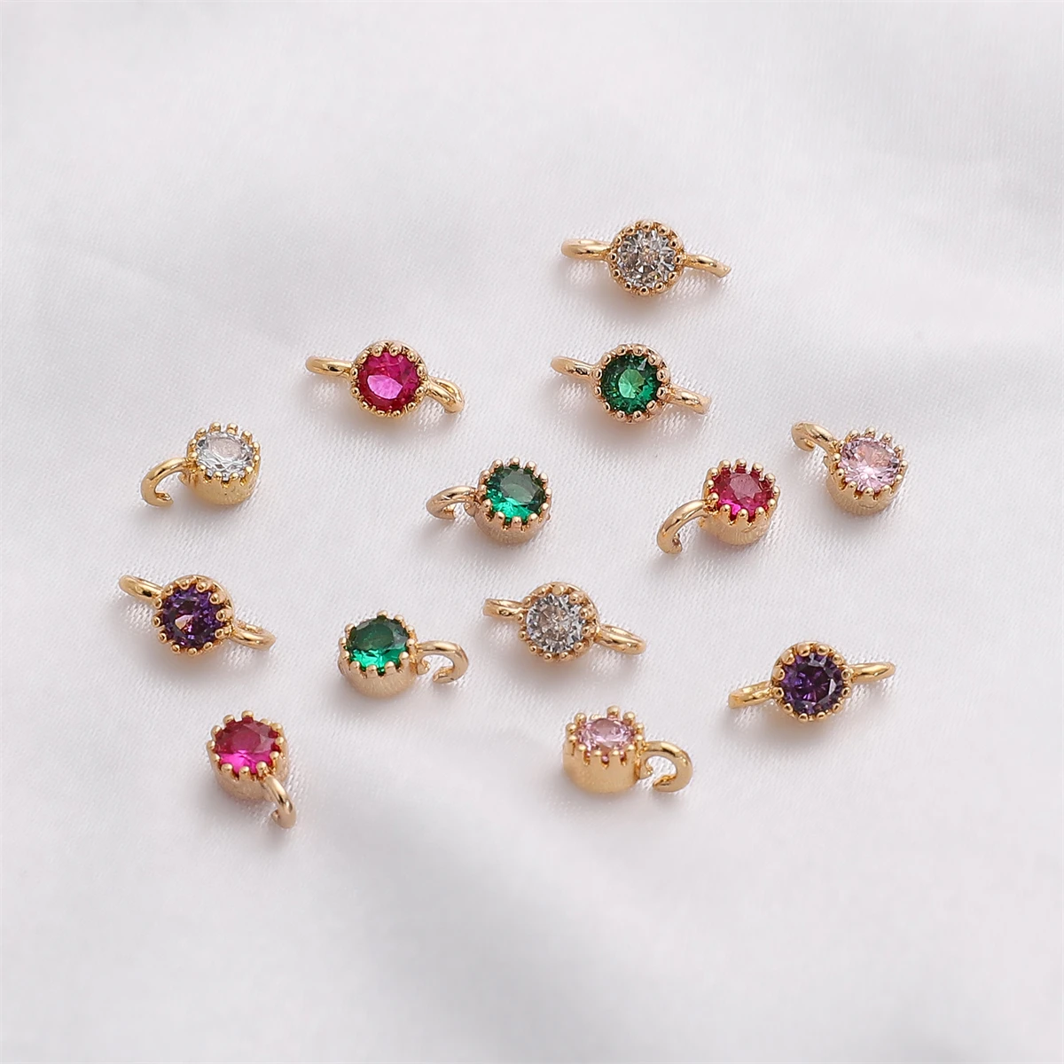 4mm 14K Gold Plated Brass with Zircon Stone Mini Exquisite Charm Connector Findings for DIYEarring Bracelet Jewelry Making