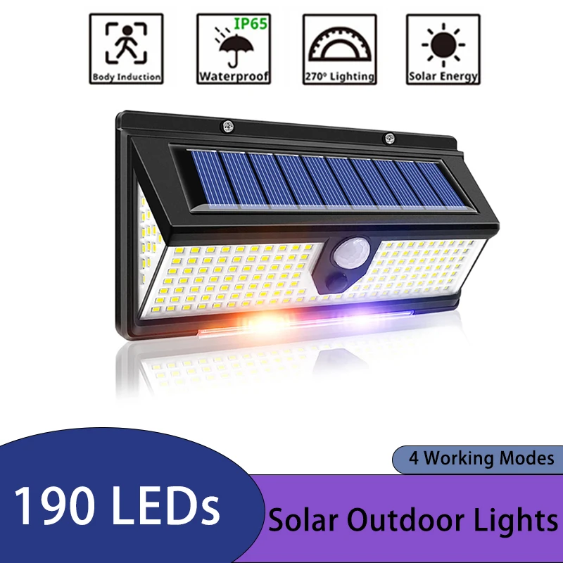 Solar Lights Outdoor 190 LEDs with 4 Working Modes IP65 Waterproof Security Solar Lamp Suitable for Gardens Deck Garage Lights