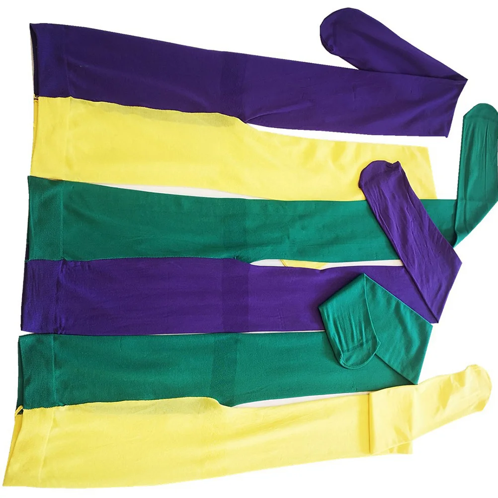 1 par meia-calça festa de carnaval longo tubo meia traje desempenho acessório roxo amarelo carnaval festa meia-calça