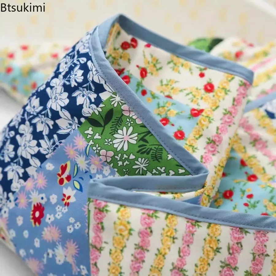 2025 Women's Warm Patchwork Printed Jacket Loose Lapel Pocket Long Sleeves Without Buttons Cotton Coat Winter Female Chic Jacket