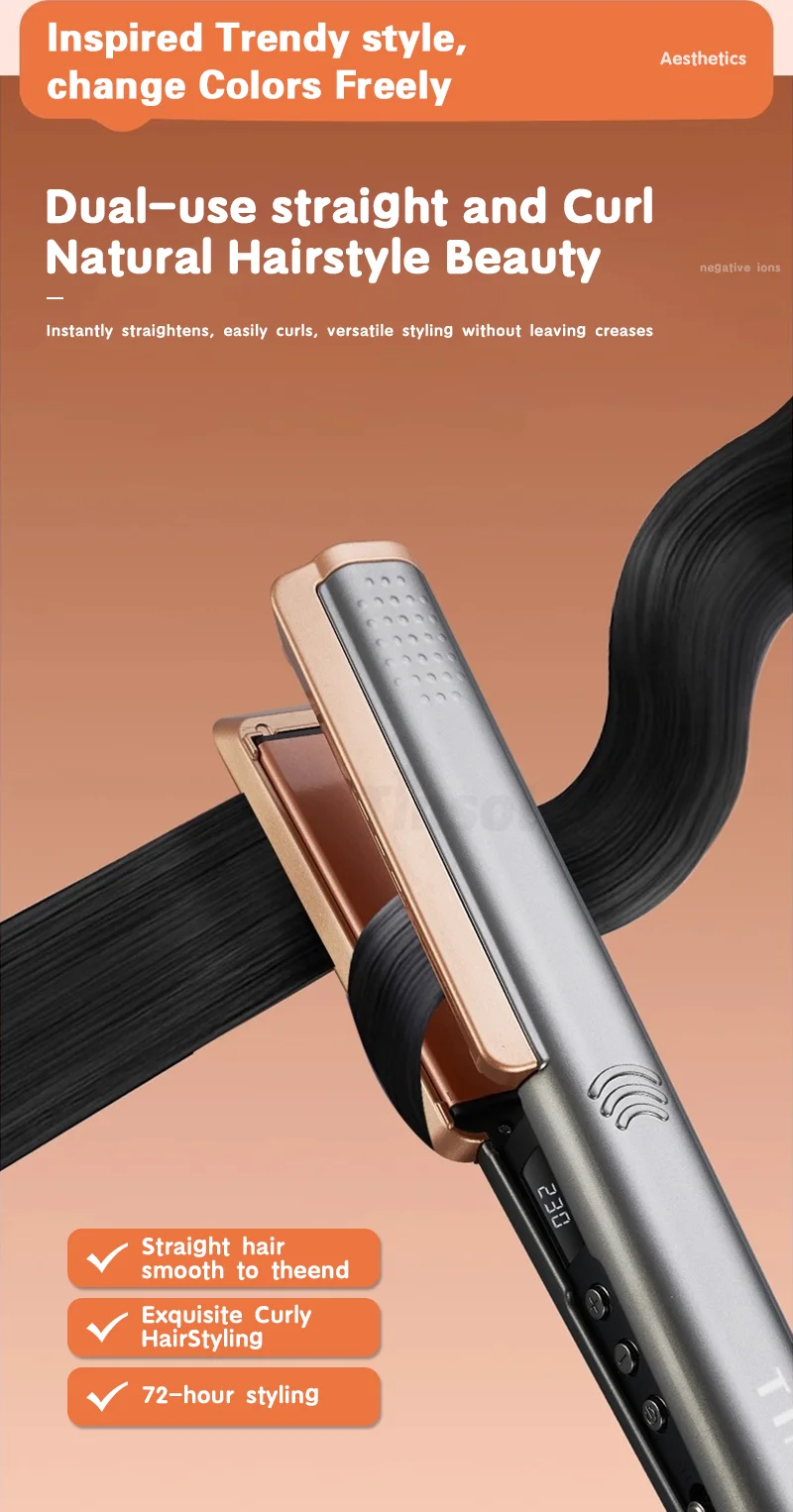 TINSOL 2-in-1 Professioneller Haarglätter Lockenstab, Negativ-Ionen-Conditioner mit LCD-Haarglätter mit breitem Panel – Detail 8