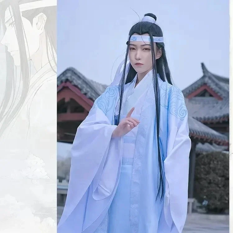 Mo Dao Zu Shi Original Lan Wangji Cosplay Costume Lan Zhan Wei Wuxian Yiling Patriarch Ancient Costume full Set Of Wig Shoes