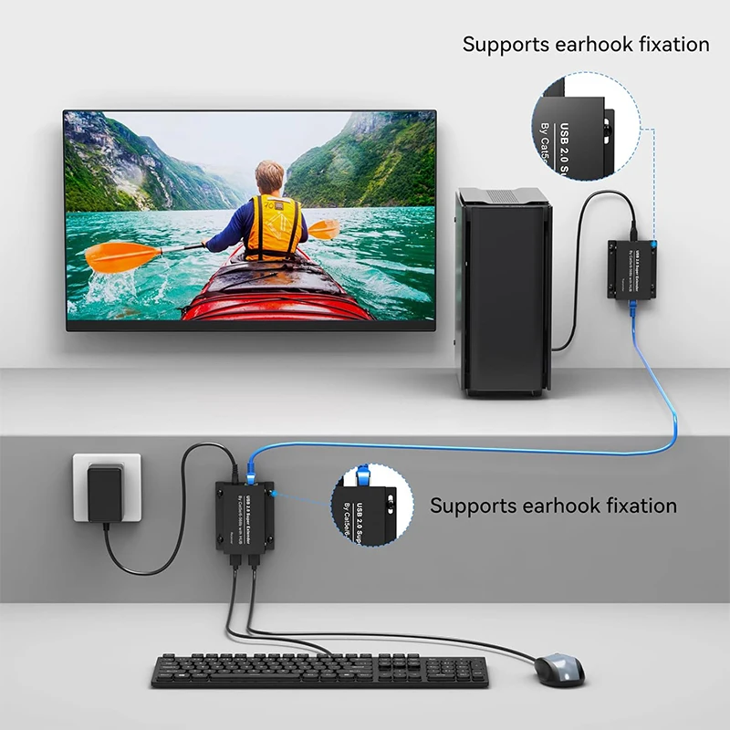 USB 2.0 Extender over Ethernet Rj45 Cat6 Kabel 50M USB Hub POC Voeding Ondersteuning Webcam Camera Toetsenbord Muis Printer U Disc
