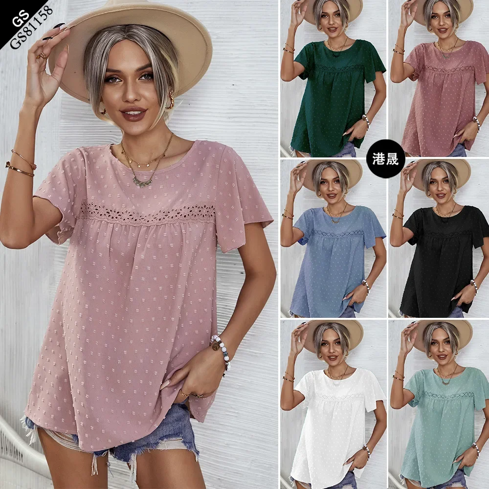 

Women Spring Summer T-shirt Solid Color O Neck Short Sleeves Casual Fashion Comfortable Regular Sheath Fit T-shirt Sexy Top
