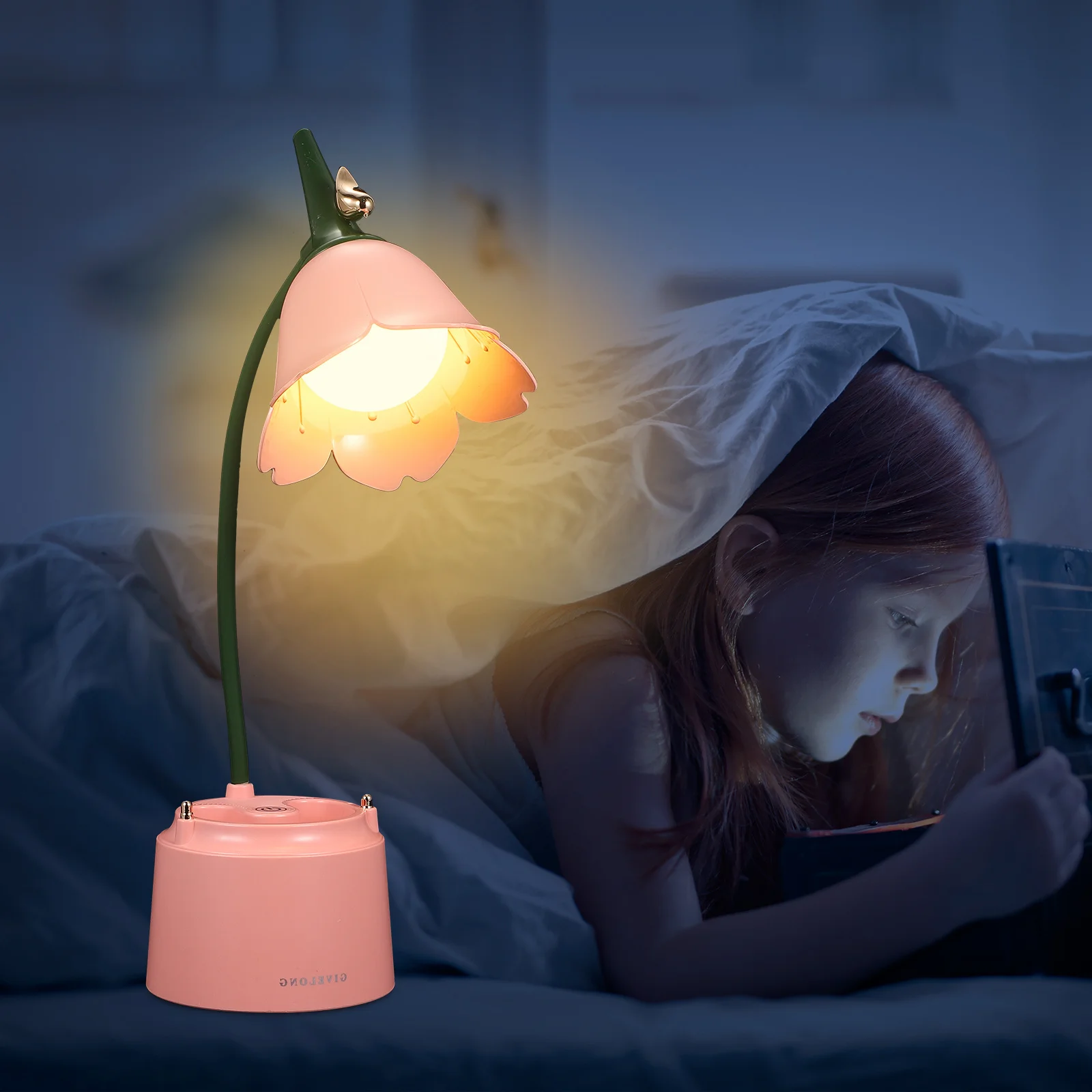 

1Set Rechargeable Desktop Lamp Eye Protection Pen Holder Adjustable Flower Bird Design Multipurpose Table Light for Reading Work