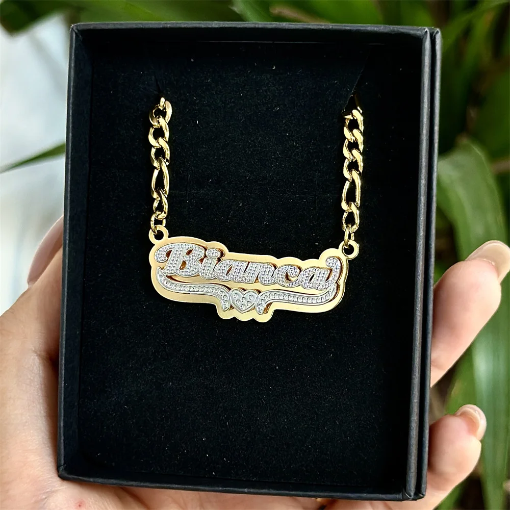 Baby Customized Name Necklace 4CM Double Layer Nameplate Personalized 3D Small Pendant Necklace for Kids Birthday Gifts