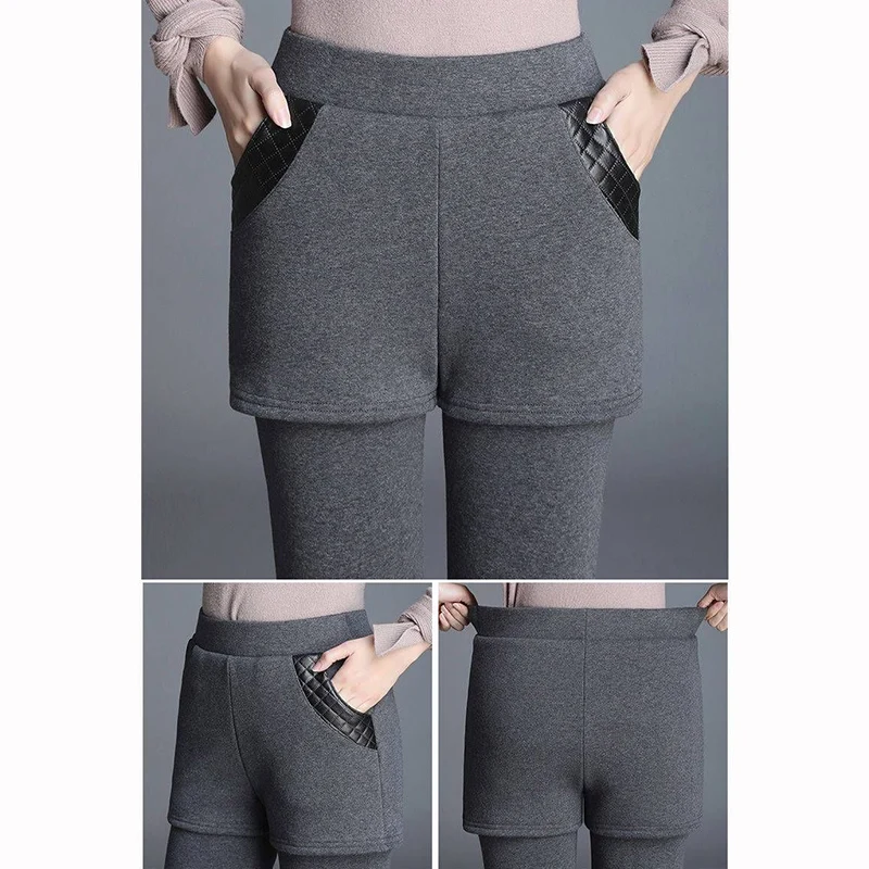 冬用女性用細身ストレートレッグサーマルパンツ レディース スノー ウォーム ハイウエスト プラッシュパンツ 女性用シックなデイリーフリースパンツ