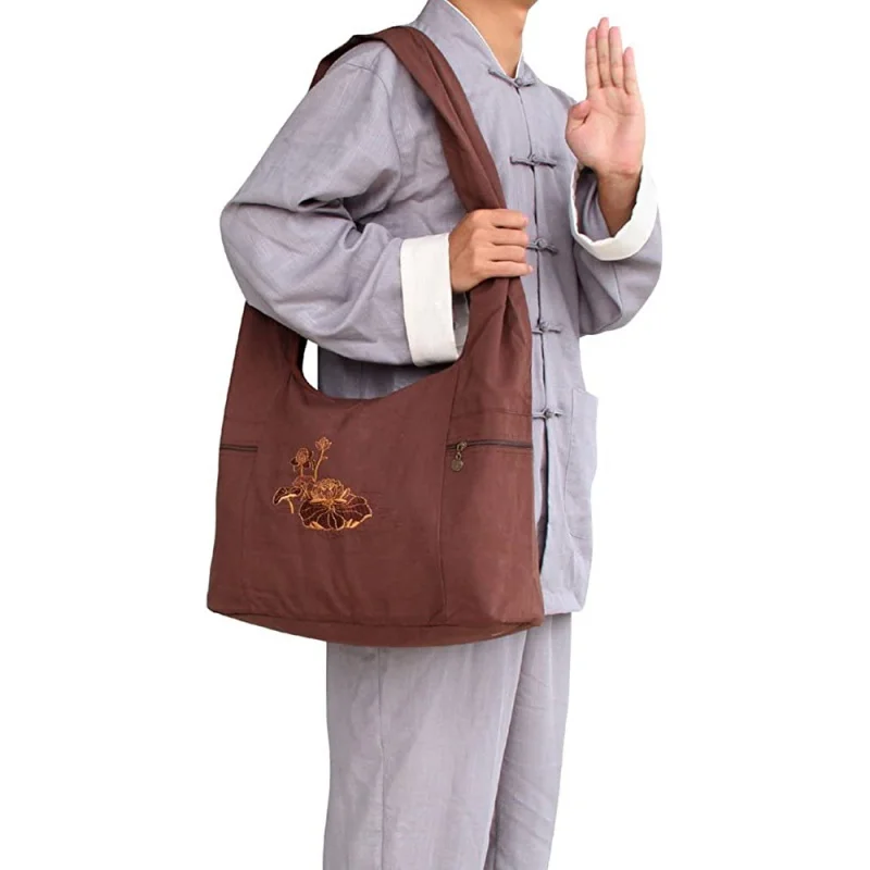 LATERONON Unisex One Shoulder Buddhist Bag - Tibetan Shaolin Temple Bag for Uniform Suit - Cotton and Canvas