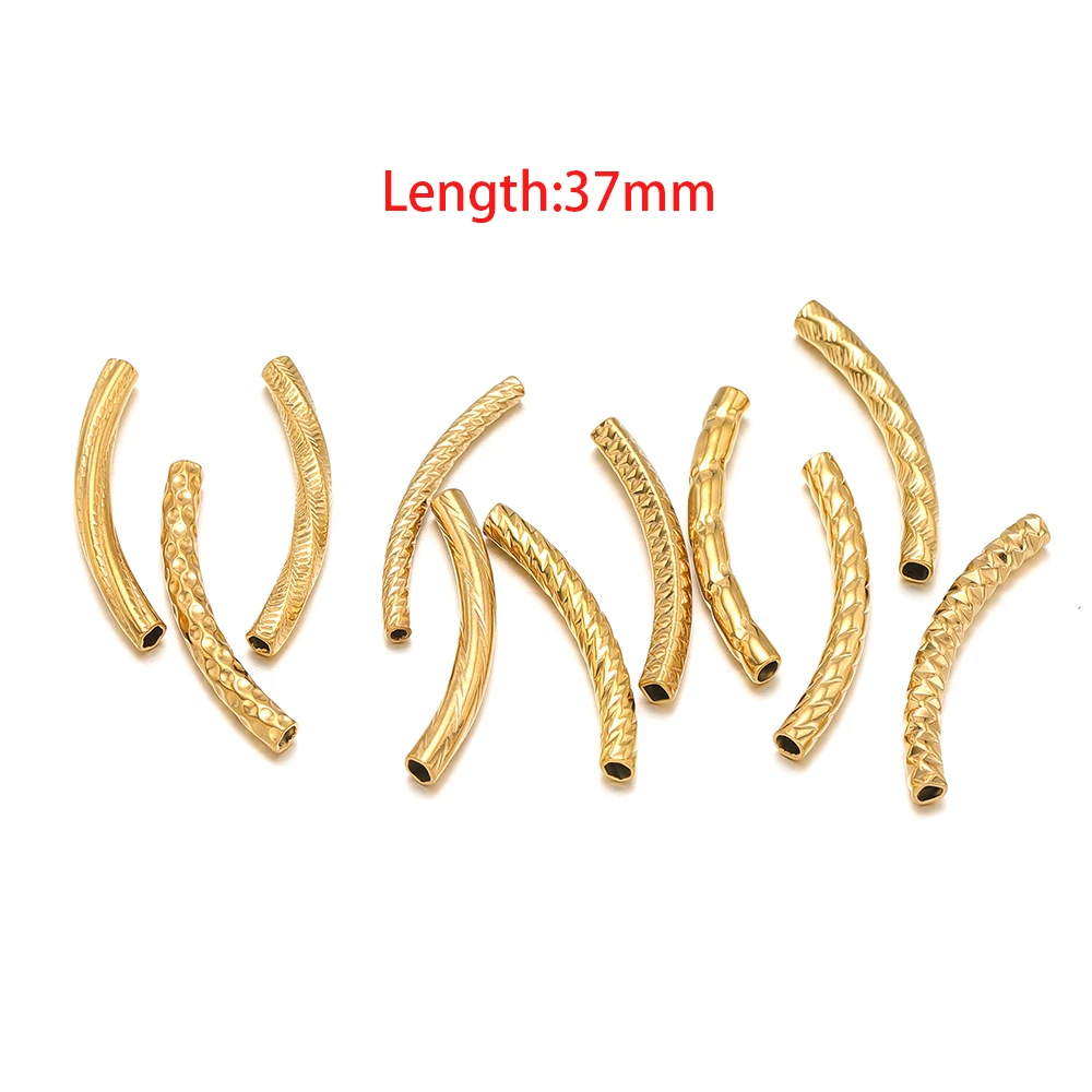10pcs 37mm Embossed Curved Tube Charms Stainless Steel Connector Pendants for DIY Bracelet Jewelry Making Necklace Components - Detail 1