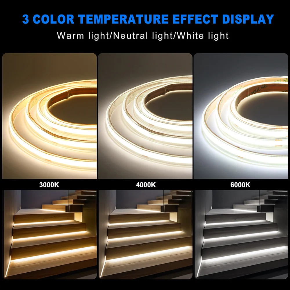 Striscia LED COB impermeabile IP67 12V 24V 3000K 4000K 6000K Nastro LED flessibile 5m 10m 20m 0.5m 1m 2m 480LED/m Illuminazione lineare