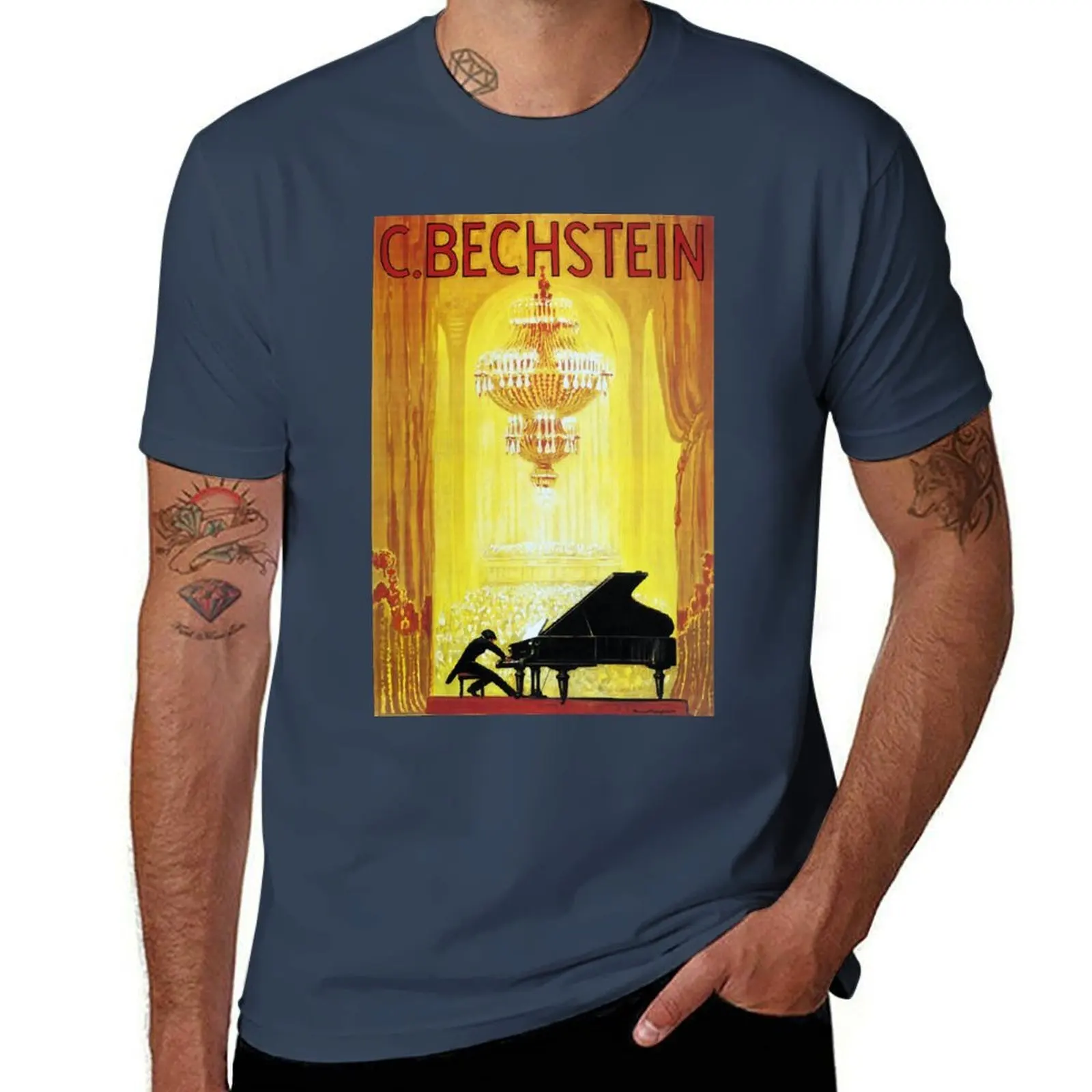 Vintage C. Bechstein German Piano Advertisement T-Shirt Casual Trendy Short Sleeve T-Shirt