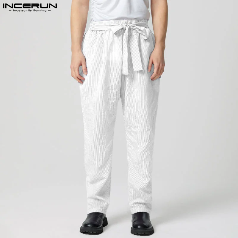 INCERUN 2025 American Style Pantalons Stylish New Men Sexy Texture See-through Strap Pants Casual City Walk Solid Trousers S-5XL