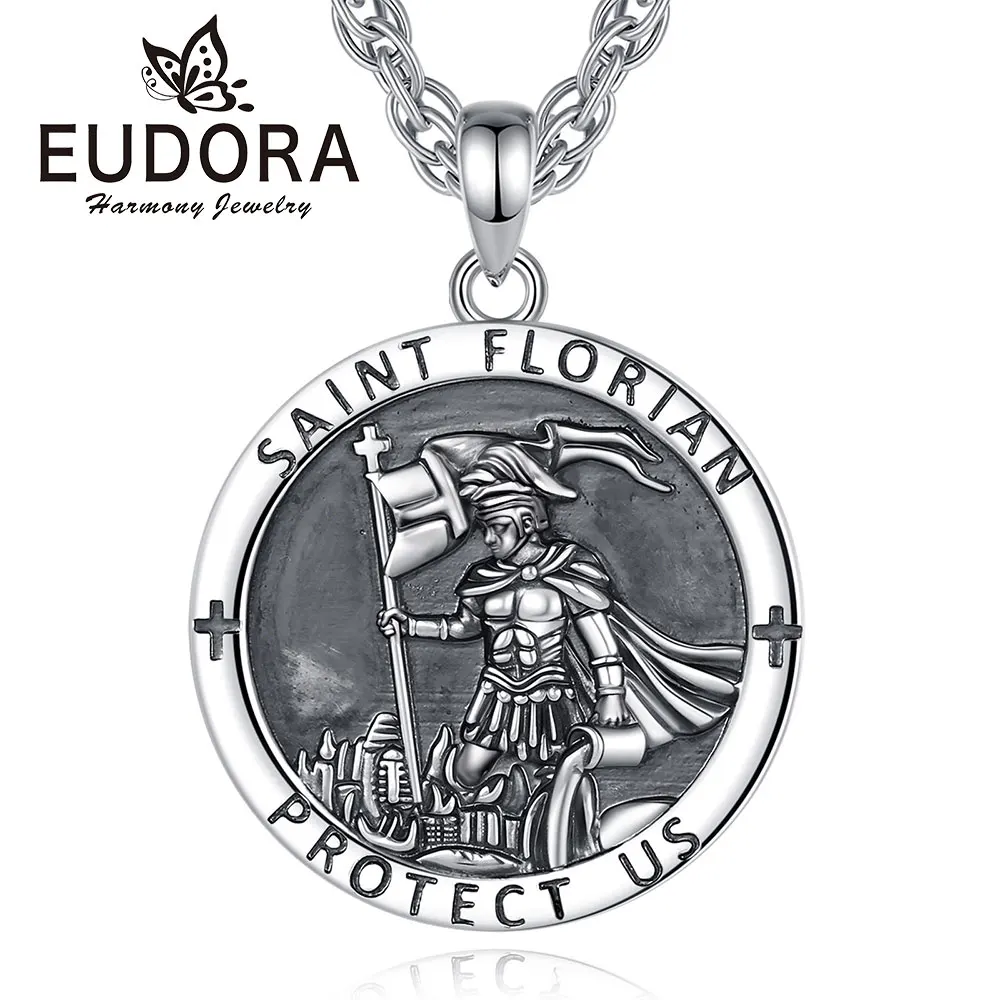Eudora Copper Saint Florian Necklace Firefighter Amulet Cross Pendant Christian Religious Jewelry Fine Gift for Men Woman