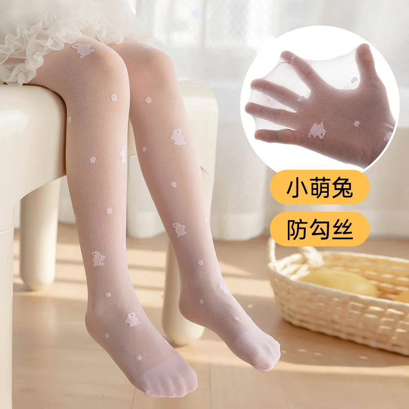 Ultra Thin Transparent Baby Kids Pantyhose Hollowed Out Mesh Summer Anti Hooking Embroidery Rabbit Flower Princess Girls Tights