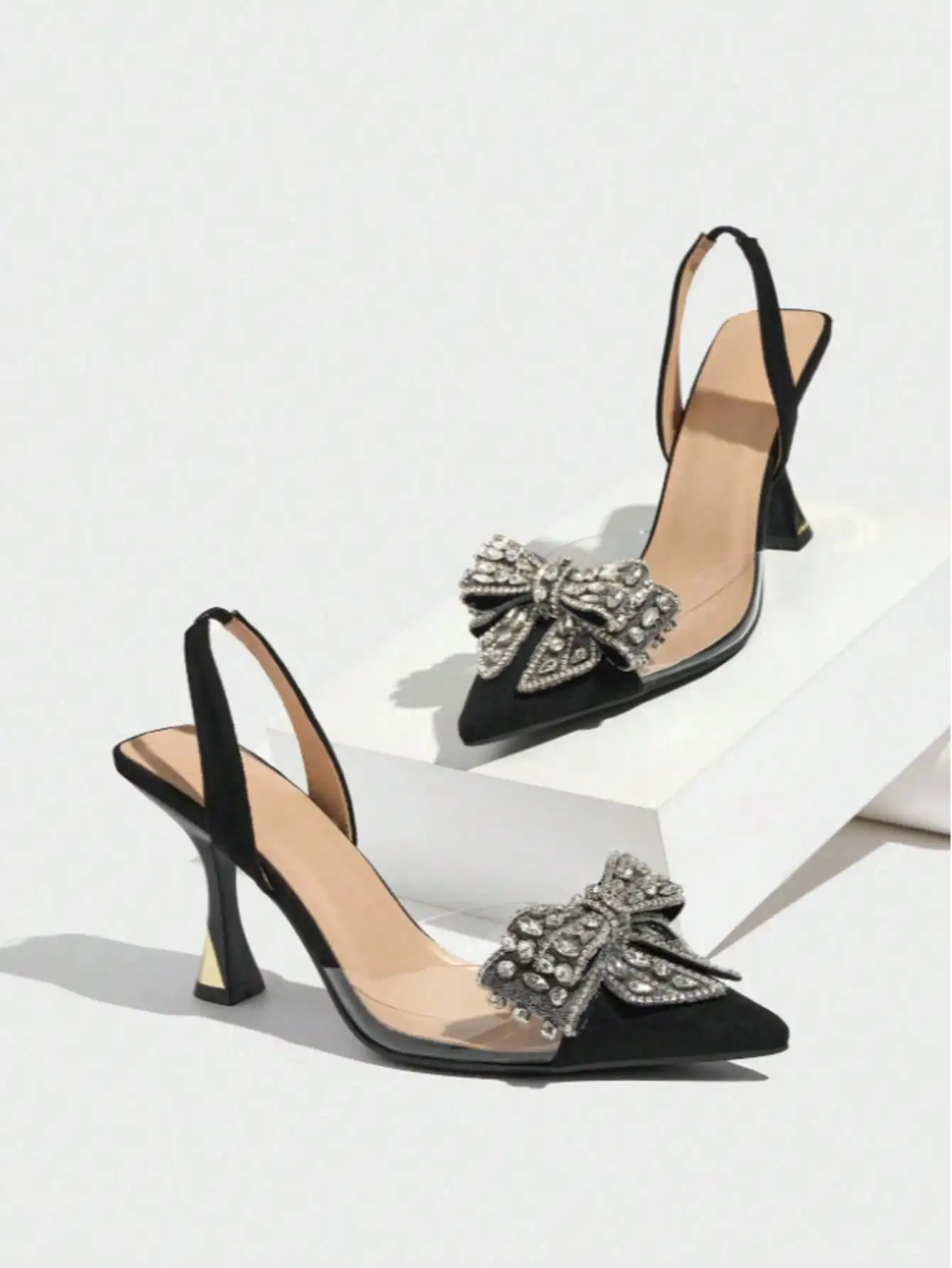 Women's Pointed Toe Rhinestone Bow Stiletto High Heel Sandals, Elegant Sparkly Crystal Bowknot Dress Sandals, Sexy Slim Thin High Heels For Party Dancing, Versatile Ladies Heeled Sandals For Daily Wear, Wedding Guest, Prom, Cocktail, Date Night,