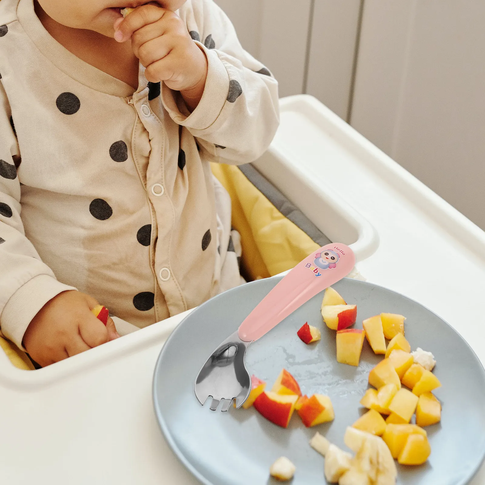 

1Pair Baby Spoon and Fork Set Curved Ergonomic Design for Toddlers Self Feeding Training Utensils Dishwasher Safe Travel