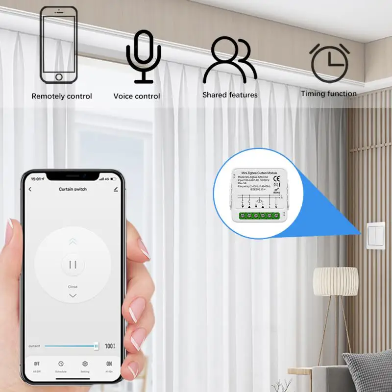 Módulo de cortina WiFi inteligente Tuya, interruptor de persiana conectado, Motor eléctrico de persiana enrollable, Compatible con hogar inteligente WitAlexa Google Home